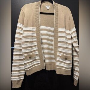 J. Crew Beige and White Striped Cardigan